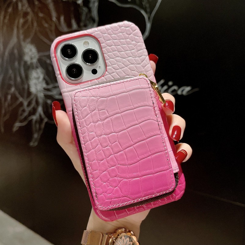 Gradient Crocodile Pattern Phone Case with Wallet